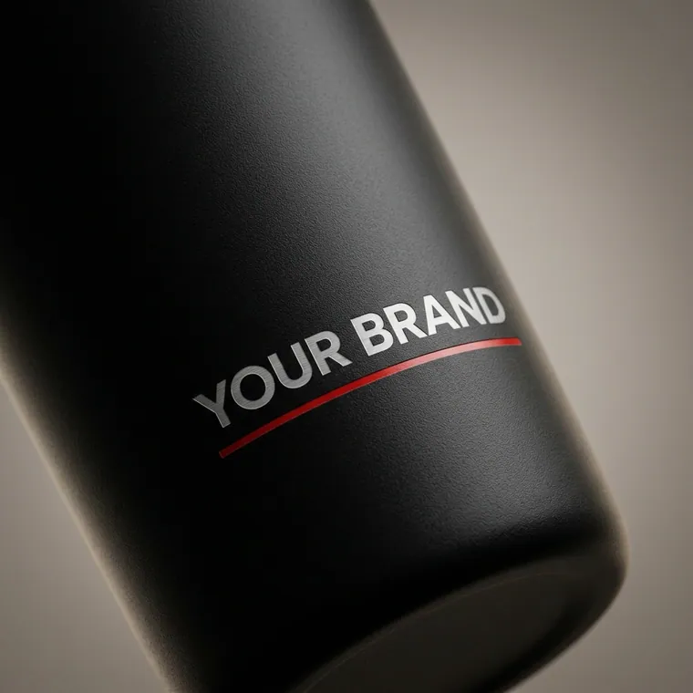 Close-up of a branded insulated tumbler