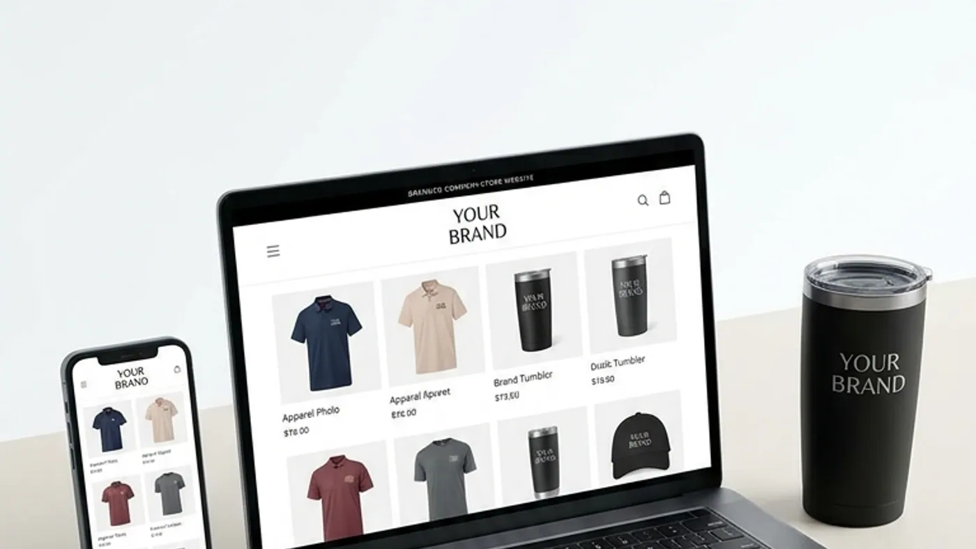 A branded online store shown beside the real branded products it delivers