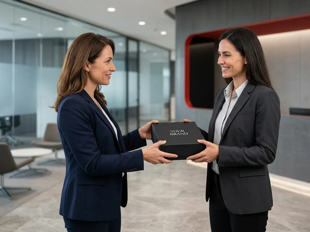 Customer receiving a branded gift
